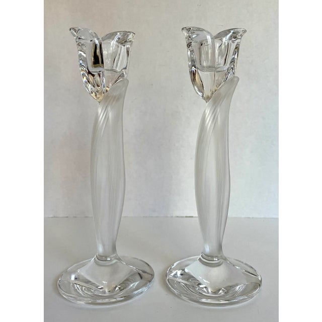 Contemporary Vintage Pair of Frosted Tulip Shaped Candle Holders by Mikasa For Sale - Image 3 of 6