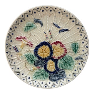Large Majolica Morning Glory Plate Wasmuel, Circa 1890 For Sale