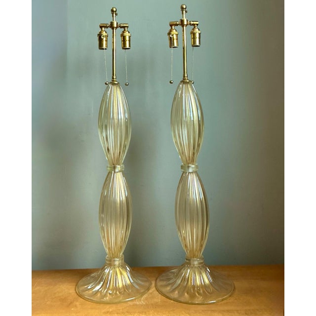 Vintage Ribbed Murano Glass Table Lamps - Pair For Sale - Image 13 of 18