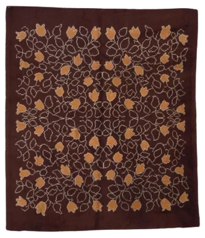 20th Century French Brown & Orange Floreal Square Rug, 1900s