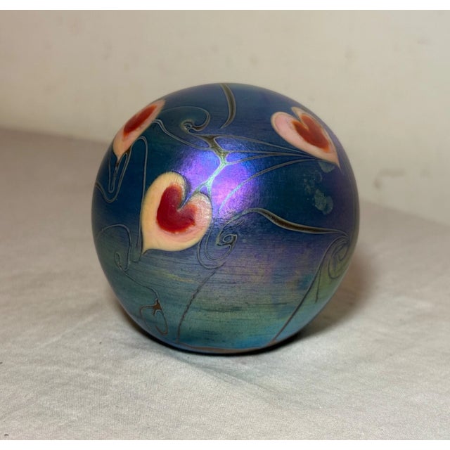 Glass Vintage Hand Blown Vandermark Studio Aurene Iridescent Art Glass Paperweight For Sale - Image 7 of 10