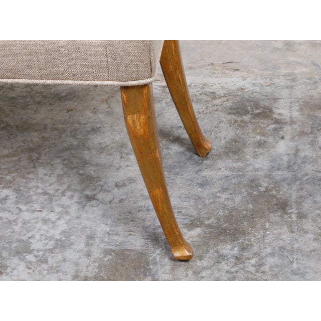 French Mid 20th Century Giltwood Bench with Saber Legs and New Upholstery For Sale - Image 4 of 9