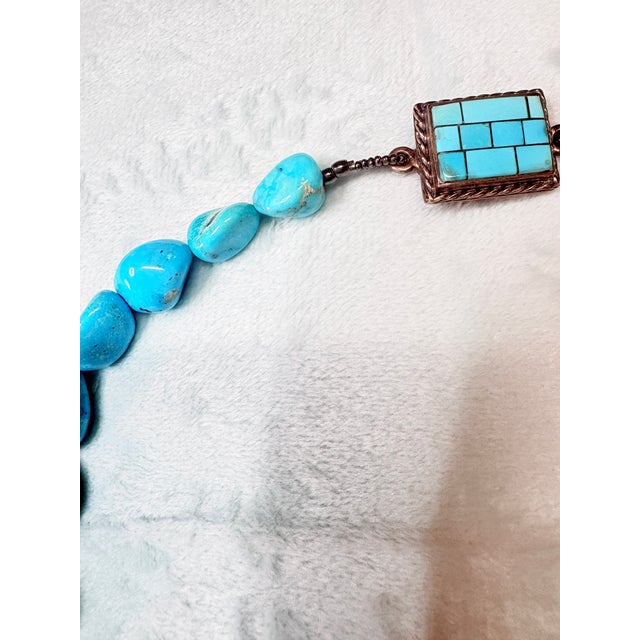 1970s Hand-Fabricated Sterling and Turquoise Nugget Necklace W/ Mosaic Inlay Clasp For Sale - Image 16 of 16