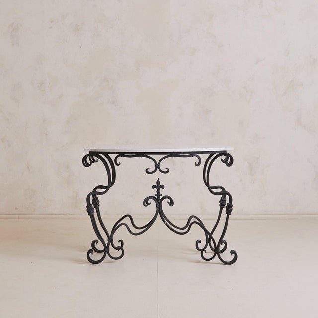 French Wrought Iron Console with White Marble Top, 1940s For Sale - Image 4 of 11