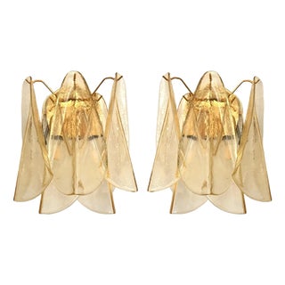 Amber Rondini Murano Glass Gold Wall Sconces by Simoeng, Set of 2 For Sale