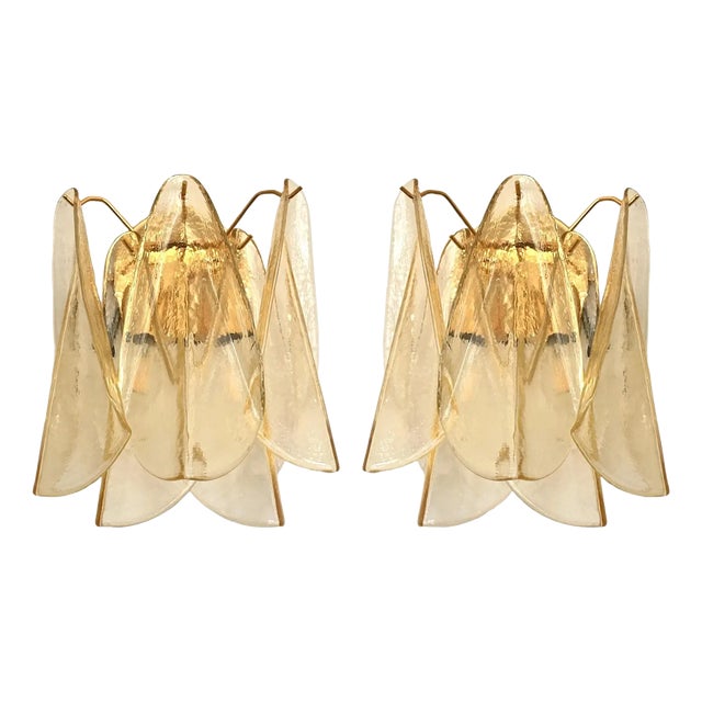 Amber Rondini Murano Glass Gold Wall Sconces by Simoeng, Set of 2 For Sale
