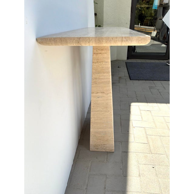 Cream Currey & Co Demi Travertine Console Table For Sale - Image 8 of 9