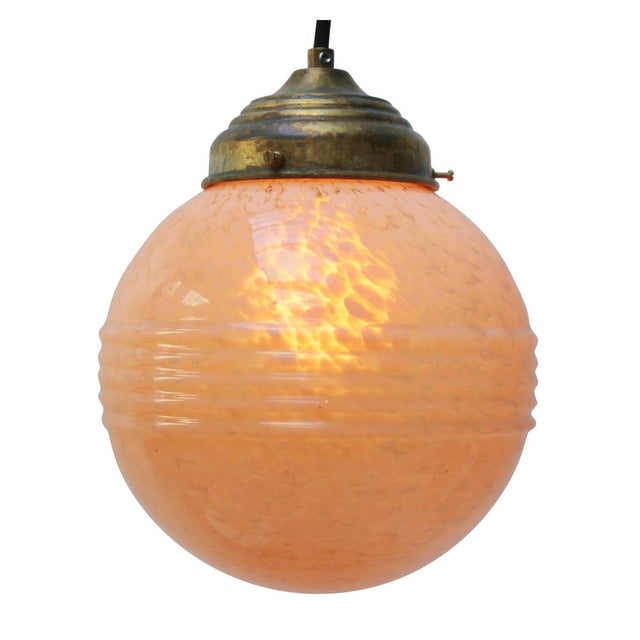 French “Clichy” pink coloured glass pendant lamp Brass glass holder 2 meter black cotton flex E26 / E27 Up to 250V...