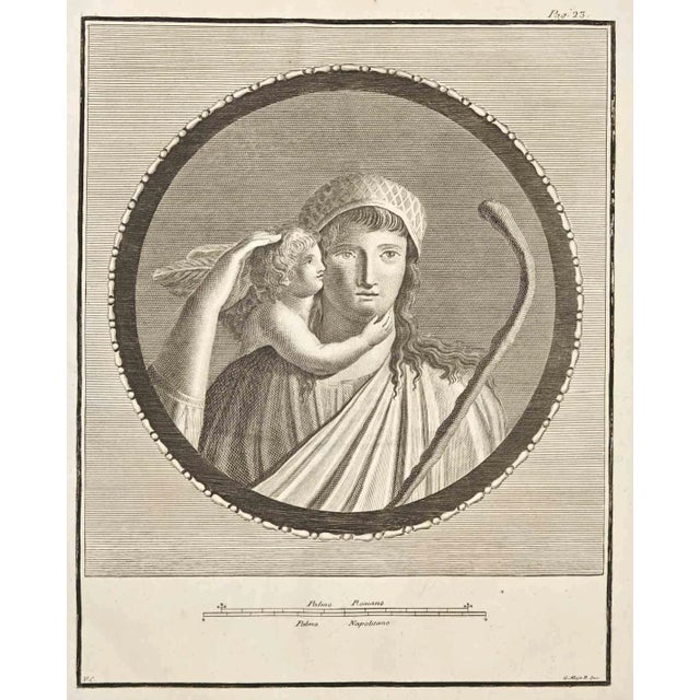 Giuseppe Aloja, Ancient Roman Fresco Herculaneum, Etching, 18th Century For Sale