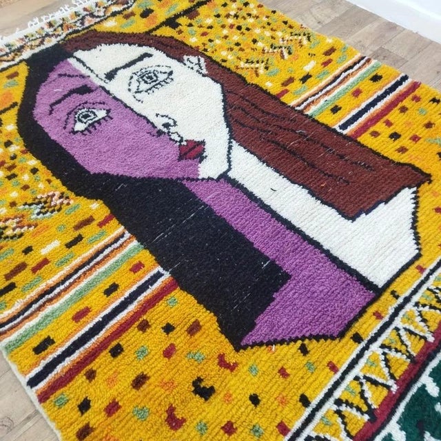 2020s Moroccan Berber Textile Wall Art With Abstract Portrait Design For Sale - Image 5 of 7