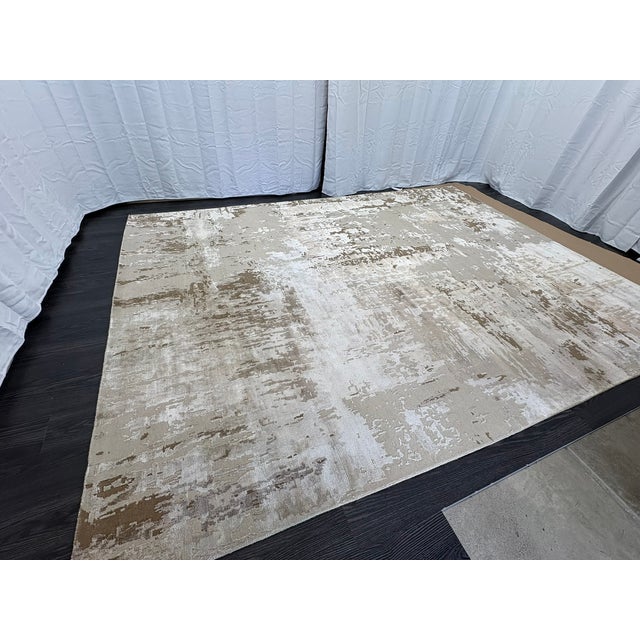 Rh Restoration Hardware Riva Hand-Knotted Rug — 9' × 12' Dove/Wheat | Wool & Viscose Blend For Sale - Image 10 of 18