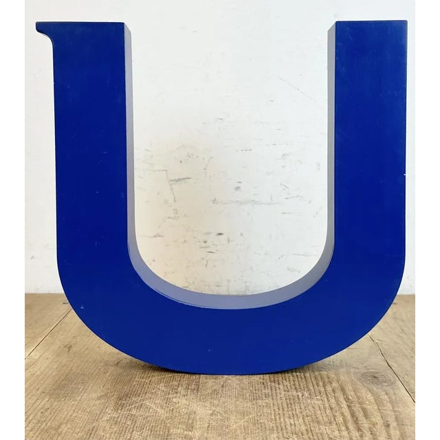 1970s Vintage Blue Iron Facade Letter U, 1970s For Sale - Image 5 of 9