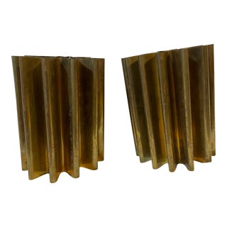 Pair of 1960s French Modernist Brass Vases in the Manner of Lorin Marsh For Sale
