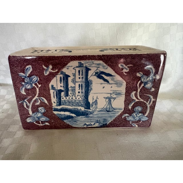 Mauve Traditional Dutch Delft Rectangular Plant Flowers Frog For Sale - Image 8 of 11