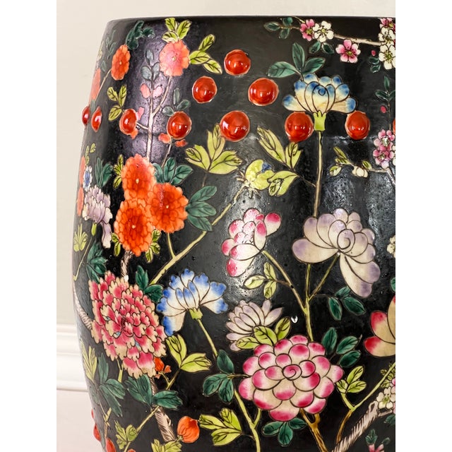 Black Chinese Porcelain Garden Seat or Drum Table, Famille Noir, C. 1910 For Sale - Image 8 of 11
