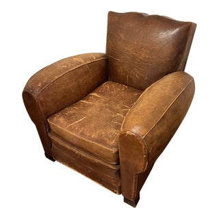 1940s French Art Deco Chair in Original Leather (Chair I) For Sale
