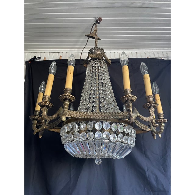 1940s Vintage French Empire Styled Crystal Chandelier For Sale - Image 5 of 13