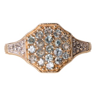 Late 20th Century Estate 14k Gold Green Spinel and Diamond Cluster Ring, Size 6.75 For Sale
