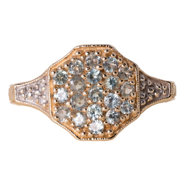 Late 20th Century Estate 14k Gold Green Spinel and Diamond Cluster Ring, Size 6.75 For Sale