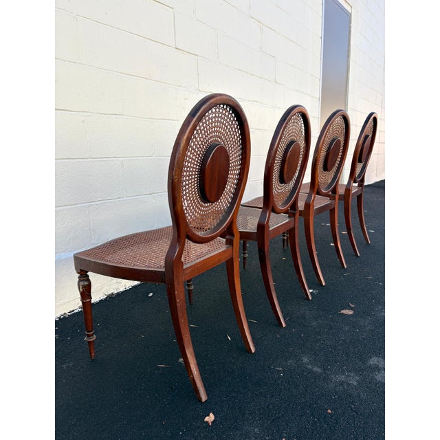 Gemstone Set of 4 Late 1800s English Adams Hand-Painted Cane-Back Dining Chairs For Sale - Image 7 of 13