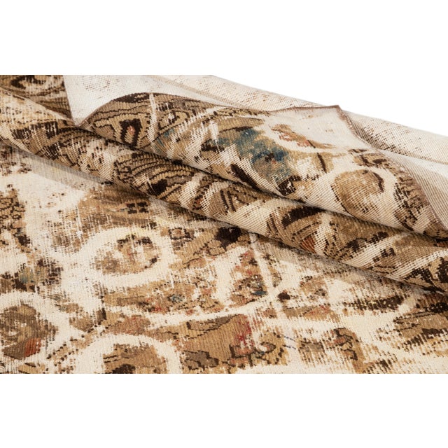 Vintage Distressed Handmade Abstract Tan Wool Rug 7'2" X 10'6" For Sale In New York - Image 6 of 10