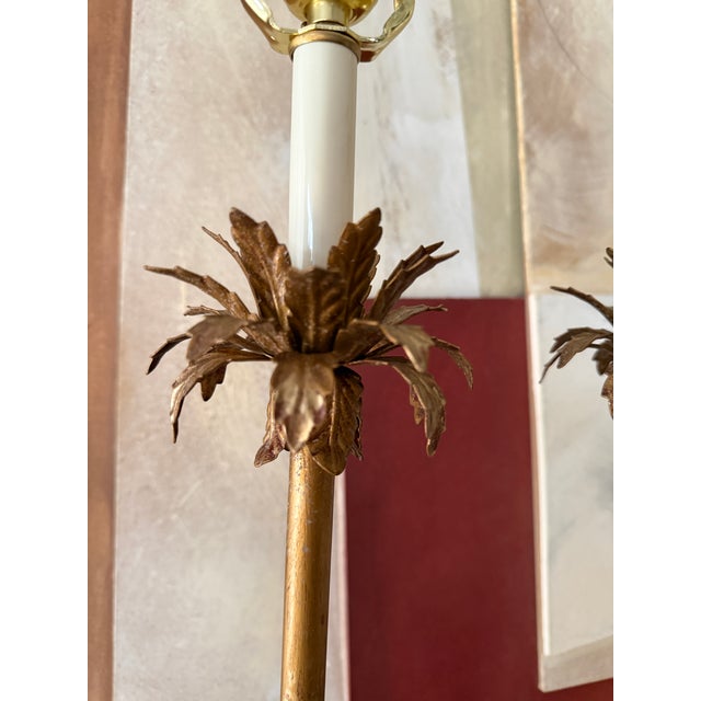 1990s Currey and Company Table Lamps Gold Leaf Palm Detail 32 Inch Tall - a Pair For Sale - Image 11 of 12