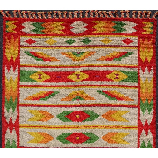 Vintage Moroccan Rug With All-Over Tribal Motif Design in Red, Green & Yellow 5'10 X 8'11 For Sale - Image 4 of 12
