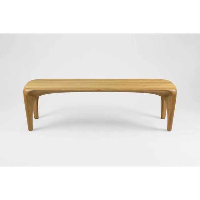 Oak bench spline by Maxime Goléo Unique Piece Dimensions: W 159 x D 38 x H 45 cm Materials: French oak and natural oil...