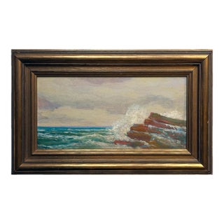 Original Beaux-Arts Style Crashing Wave Oil Painting, Framed For Sale