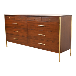 Paul McCobb for Directional Mid-Century Modern Mahogany and Brass Ten-Drawer Dresser or Credenza, Newly Refinished