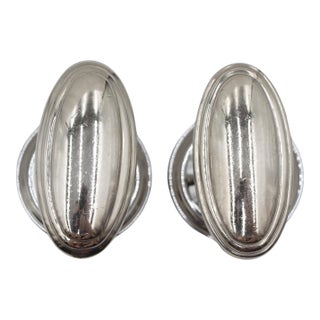 Pair of Vintage Oval Polished Nickel Dummy Oval Door Knobs For Sale