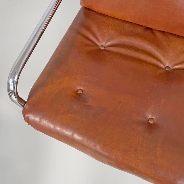 Modern Italian Brown Faux Leather and Chromed Metal Chairs, 1970s, Set of 2 For Sale - Image 14 of 18