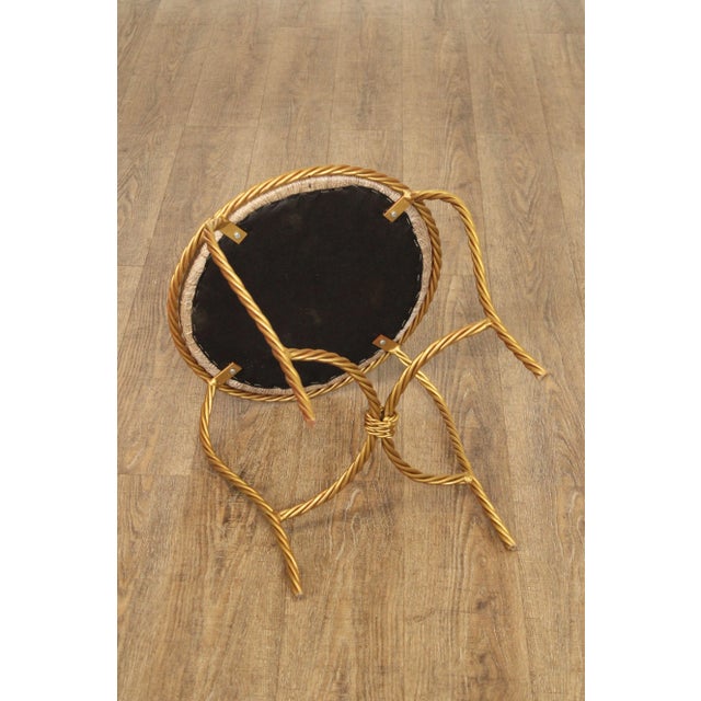 Hollywood Regency Pair of Gilt Metal Rope Twist Stools For Sale - Image 12 of 12