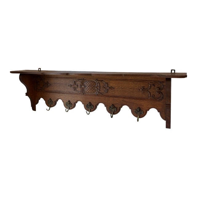 Vintage French Carved Wood Coat or Pot Rack For Sale