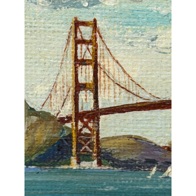 Golden Gate Bridge Oil Painting San Francisco California Miniature Coastal Landscape c.1980 Signed by Jean Bowler For Sale - Image 10 of 18