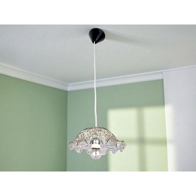 Mid-Century Portuguese Clear Floral Glass Farmhouse Hanging Lamp, in Flawless conditions. Designed 1960 to 1969 Up to 250V...