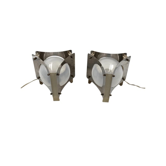 Space Age Glass and Aluminum Table Lamps, Italy, 1970s, Set of 2 For Sale - Image 14 of 16