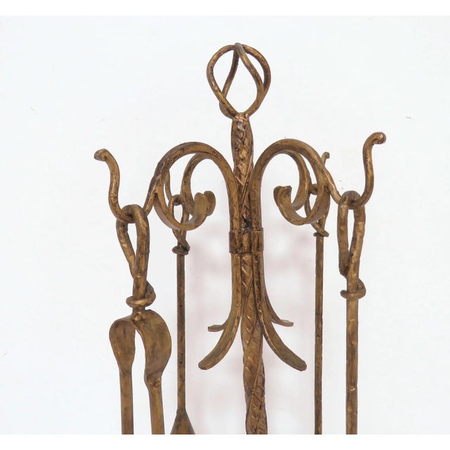 Metal Hollywood Regency Gilt Metal Fireplace Tools With Stand, Circa 1940s For Sale - Image 7 of 10