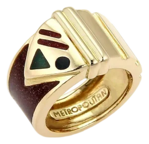 Mid 20th Century Gucci Metropolitan Enamel 18k Yellow Gold Band Ring Limited Edition - Size 5.5
