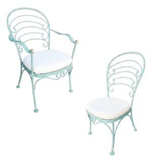 1950s Restored Teal "Ribcage" Patio/Outdoor Lounge Chair W/ Brass, Set of Two