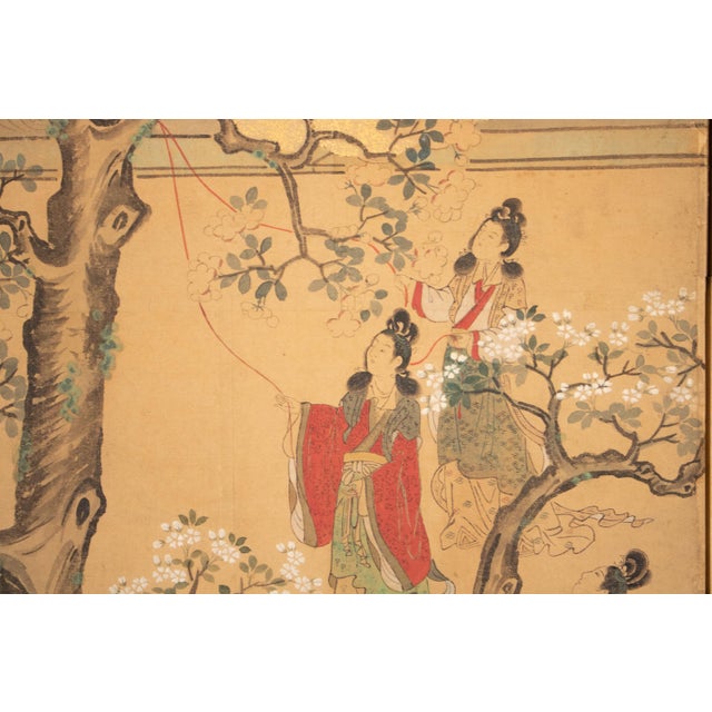 Japanese Meiji Era XL Japanese Yamato-E Style 6-Panel Byobu Screen "Chinese Palace Courtyard" For Sale - Image 3 of 18
