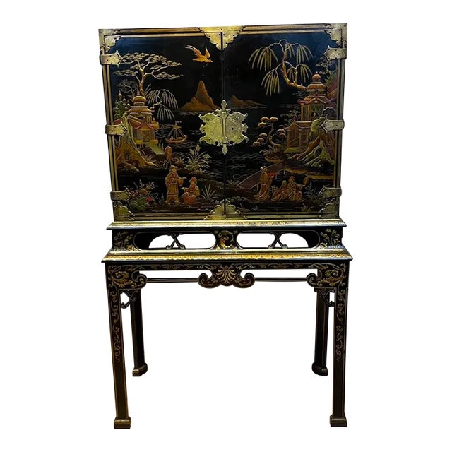 Exceptional Fitted Interior - English Chinoiserie Cabinet on Stand For Sale