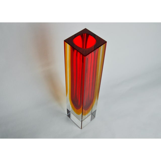 Red and Yellow Cubic Sommerso Vase by Flavio Poli for Seguso, Murano, Italy, 1970s For Sale - Image 4 of 8