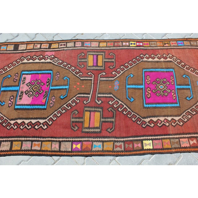 Traditional Geometric Design Kilim Runner - 40"x92" For Sale - Image 3 of 11