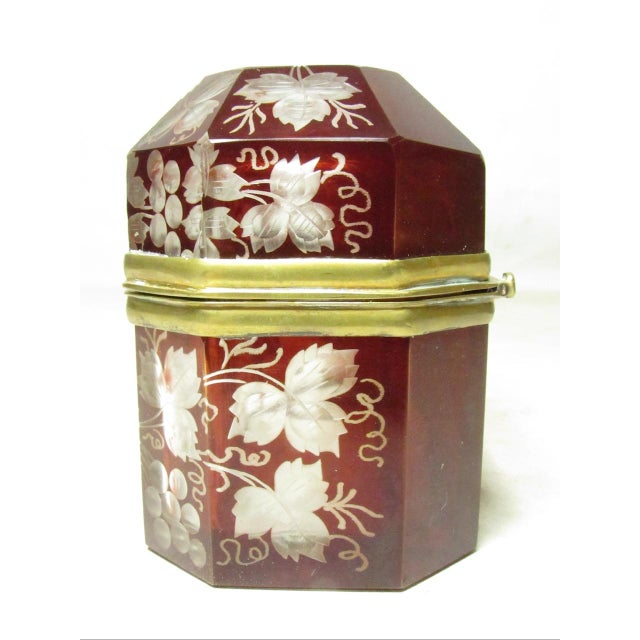 Bohemia Antique Etched Bohemian Glass Box For Sale - Image 4 of 11