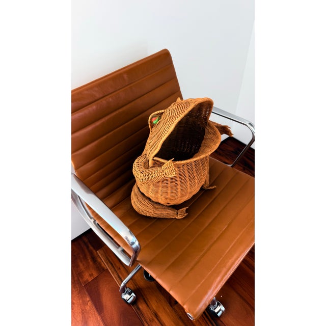Brown Rare Vintage Frog Shaped Wicker Basket 1960’s-1970’s Oliver Cajen Glass Marble Eyes For Sale - Image 8 of 11