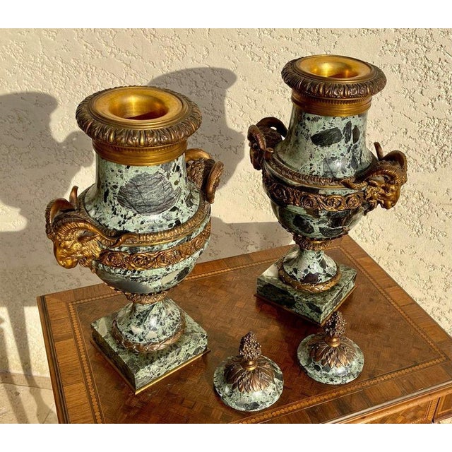 Gold Napoleon III Vases in Marble and Bronze, Set of 2 For Sale - Image 8 of 12