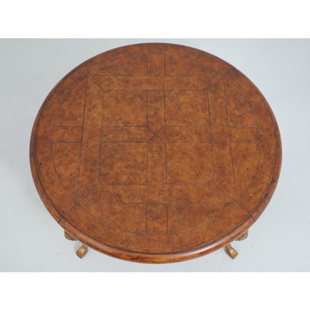 Traditional Round Leather Top Metal Base Coffee Table For Sale - Image 3 of 13