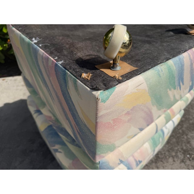 Vintage Postmodern Upholstered Cube Ottomans on Brass Casters, a Pair For Sale - Image 10 of 12