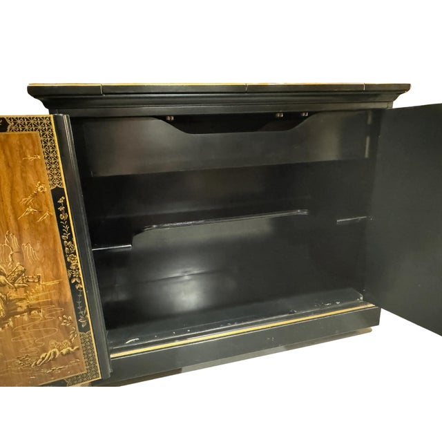 Drexel Et Cetera Collection Black Lacquer Chinoiserie Flip-Top Buffet Server, 1970s For Sale - Image 11 of 18
